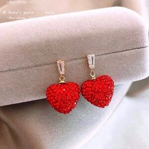 Valentines Day Red Heart Crystal Earrings